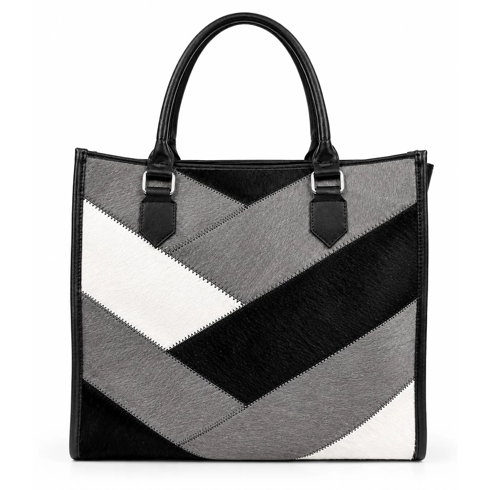 Cow Hairon Leather Tote Bag Western Patchwork Bohemian Handbag