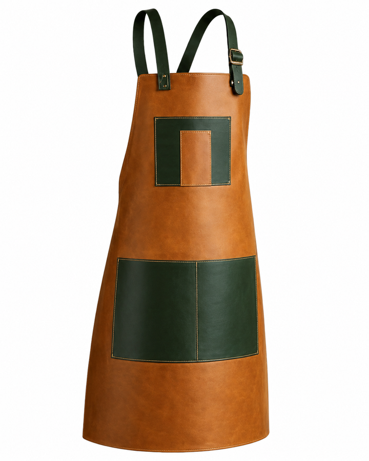 Olive Brown Pedro Leather Suede Apron