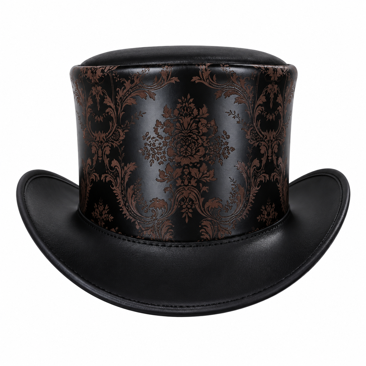 Handmade Unisex Black Leather Top Hat Steampunk Victorian Costume Hat