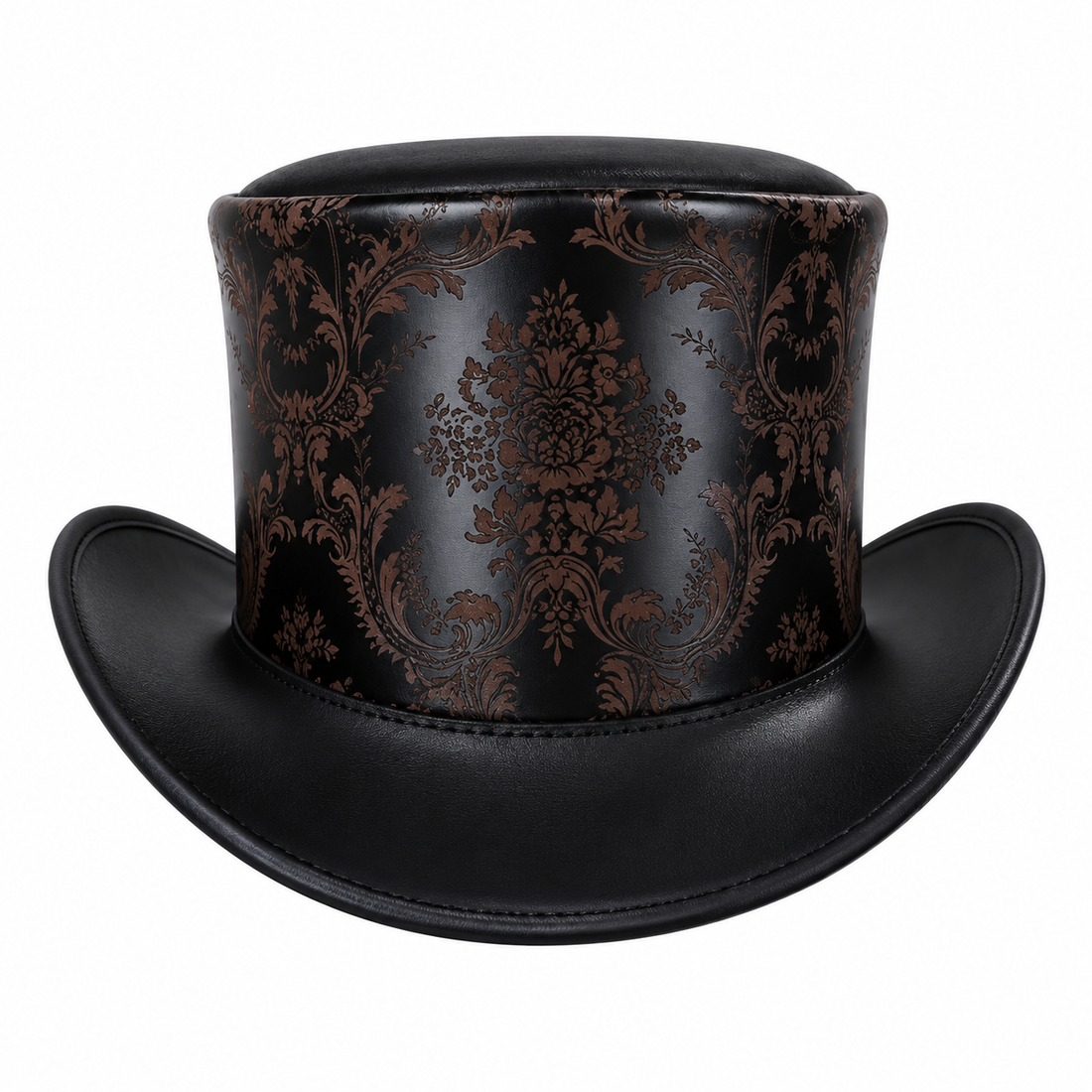 Handmade Unisex Black Leather Top Hat Steampunk Victorian Costume Hat