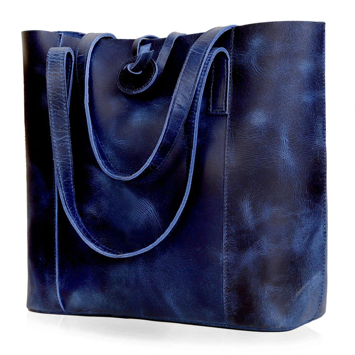 seinna leather tote bag- blue