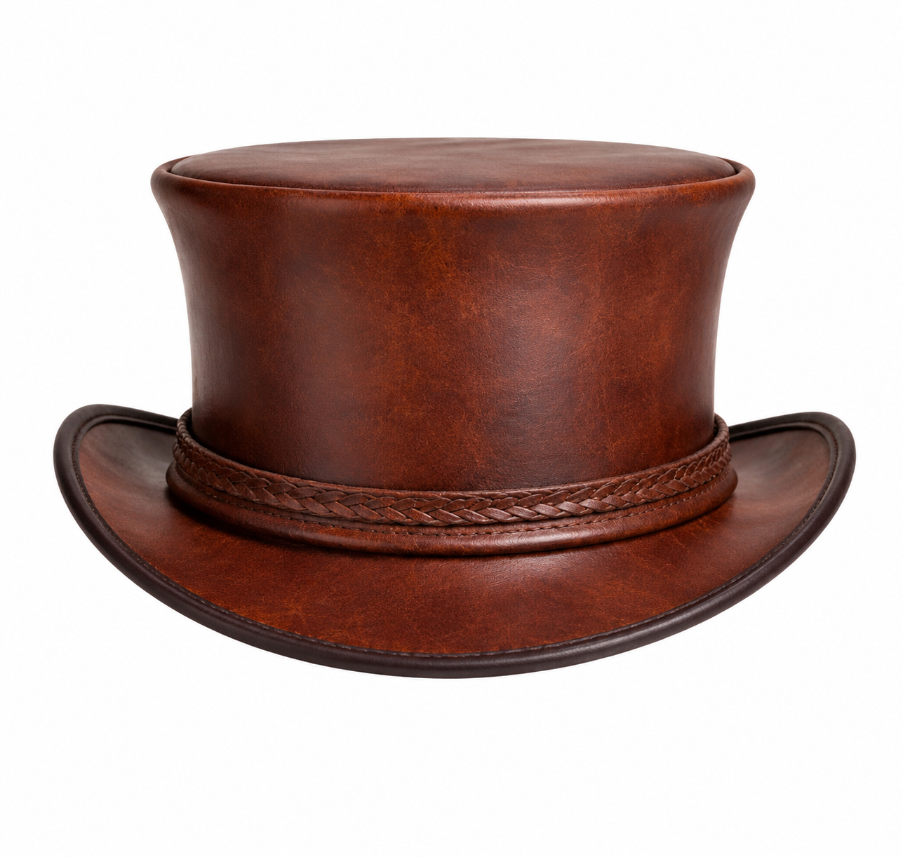 Handmade Leather Top Hat Rustic Unisex Braided Band Gothic Steampunk Style