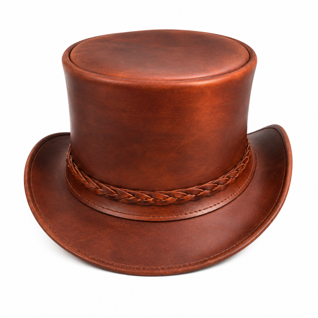 Handmade Brown Leather Top Hat  Steampunk Victorian Braided Band