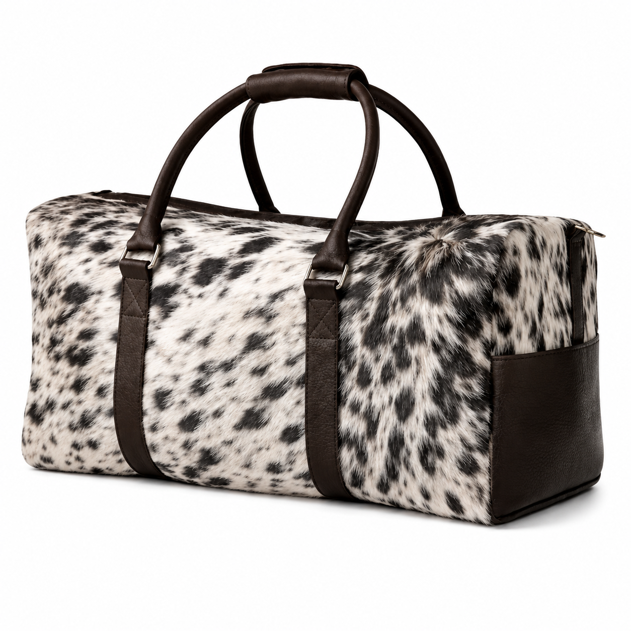 Brown  White HairOn Cowhide Duffle Bag  Handmade Leather Bag  Carry On Duffel