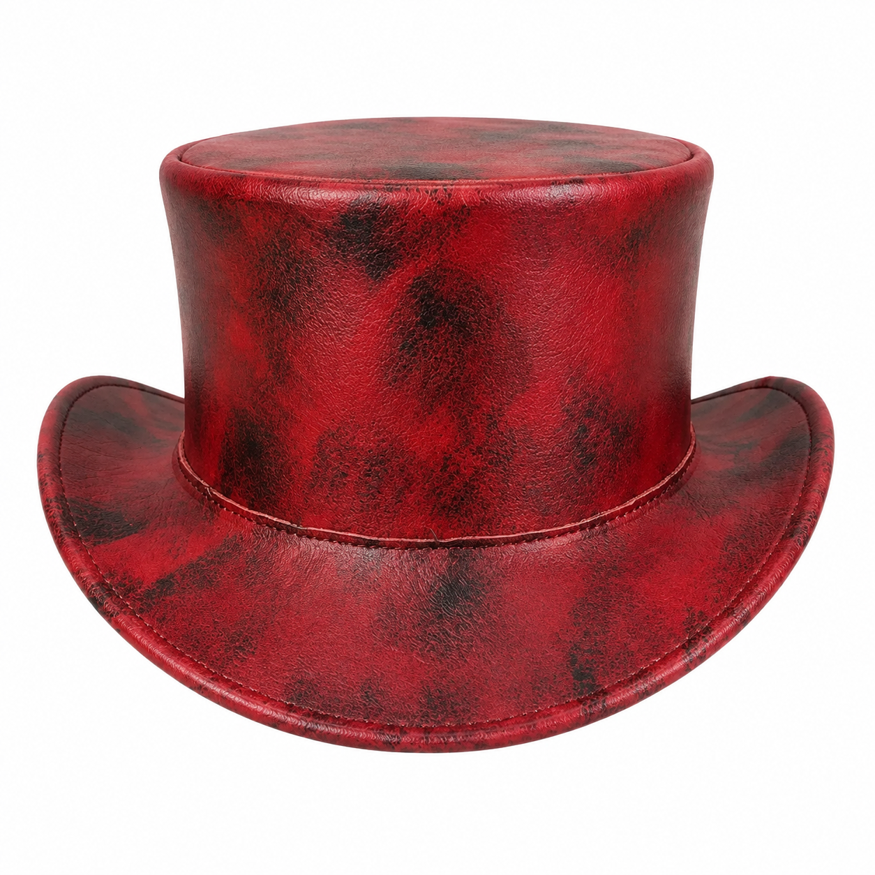 Handmade Red Distressed Leather Top Hat Steampunk Gothic Victorian Cosplay Hat