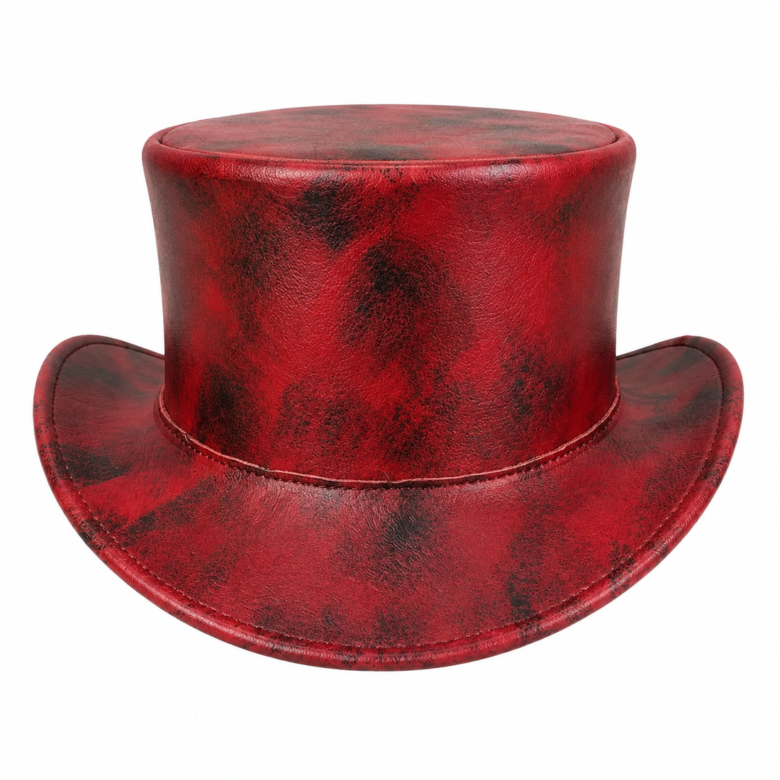 Handmade Red Distressed Leather Top Hat Steampunk Gothic Victorian Cosplay Hat