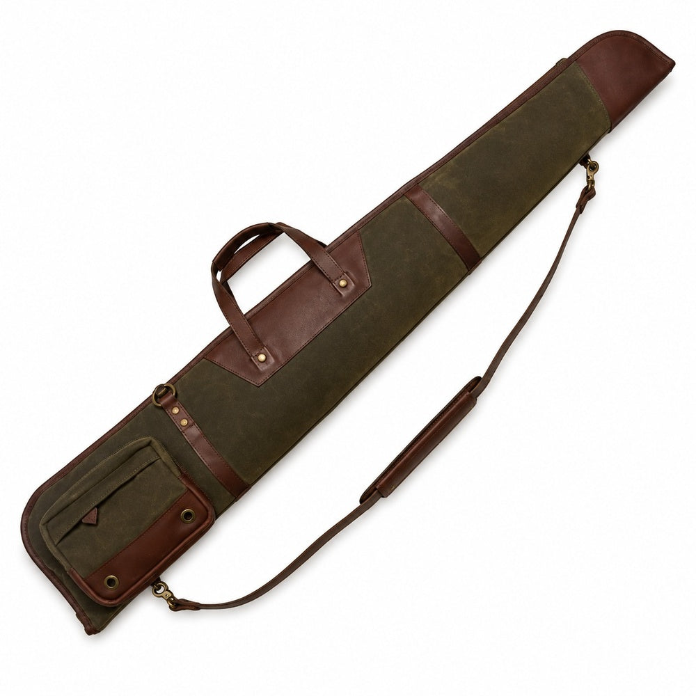Waxed Canvas  Leather Shotgun Case with Brass Zipper