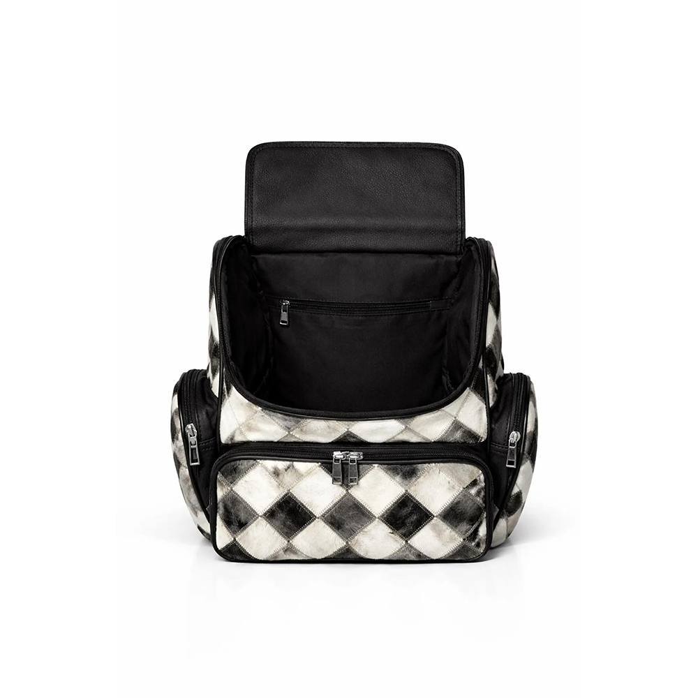 Handmade Cowhide Hairon Backpack  Diamond Patchwork Leather Rucksack.8