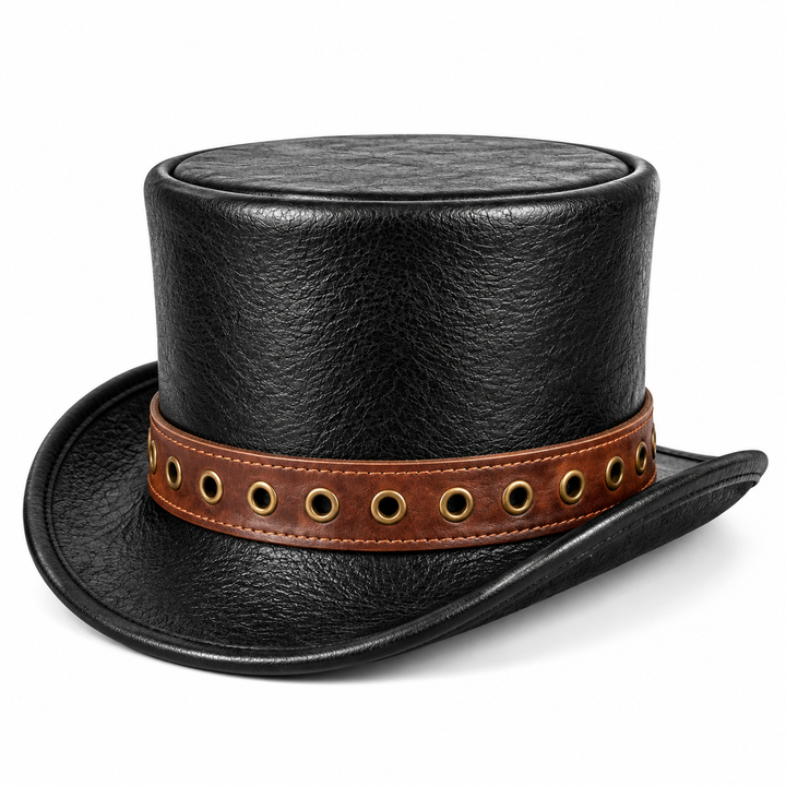 NEWHYPEINTERNATIONAL Black Top Hat Brown Eyelet Band Steampunk Gothic Costume