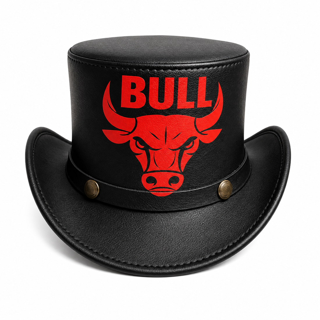 Handmade Black Leather Top Hat Red Bull Gothic Steampunk Festival Hat
