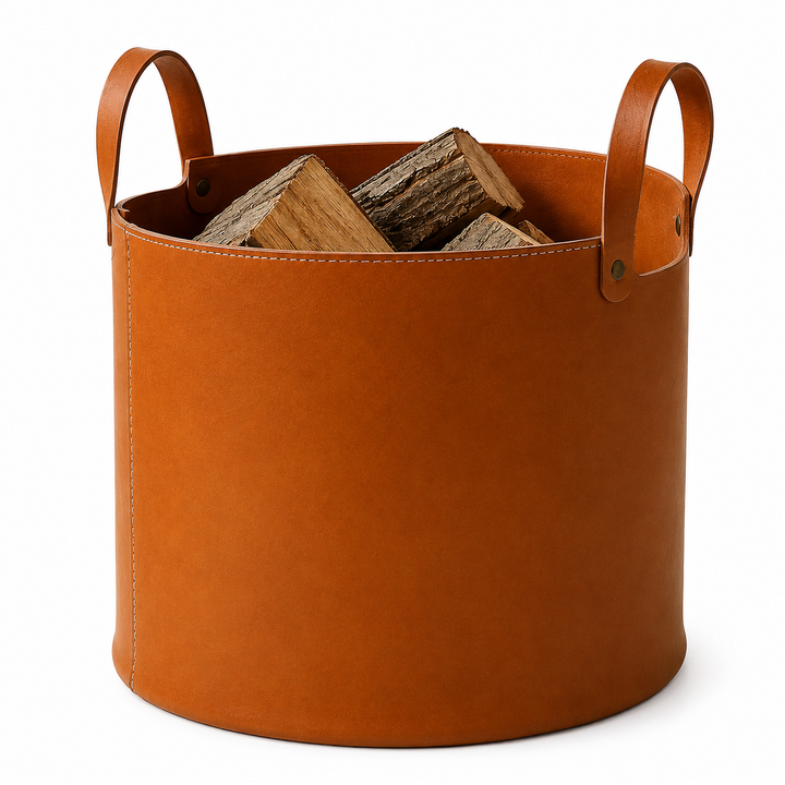 Genuine Leather Log Basket For Outdoor Entertaining or Garden