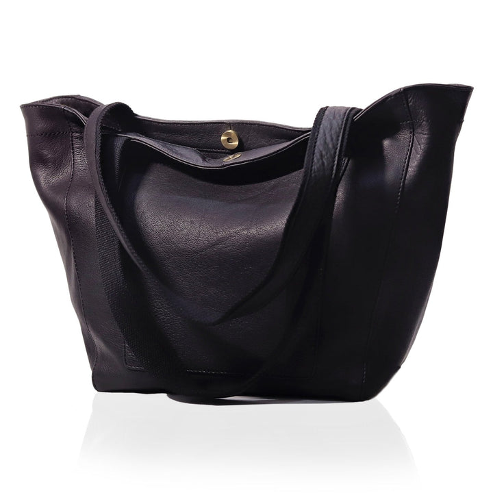 lorena leather tote bag black