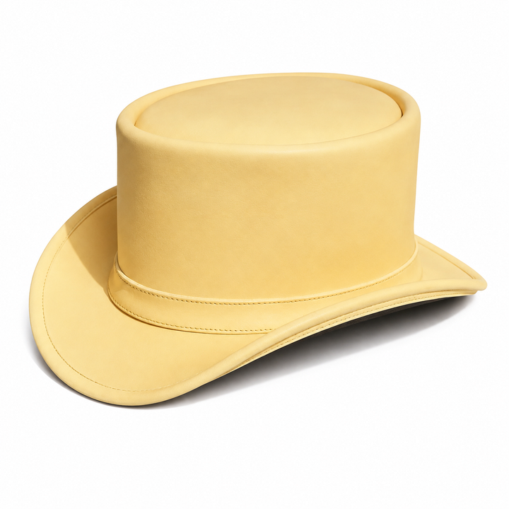 Handmade Beige Leather Top Hat Unique Steampunk  Victorian Style