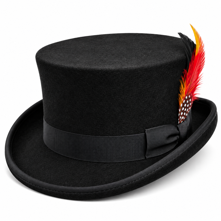 Black Felt Top Hat Removable Feather Steampunk Victorian Gothic Costume Men