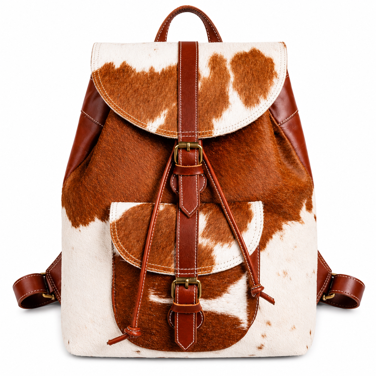 Handmade Tan & White Cow Hairon Leather Backpack  Rustic Chic Unique Everyday Use Bag.1