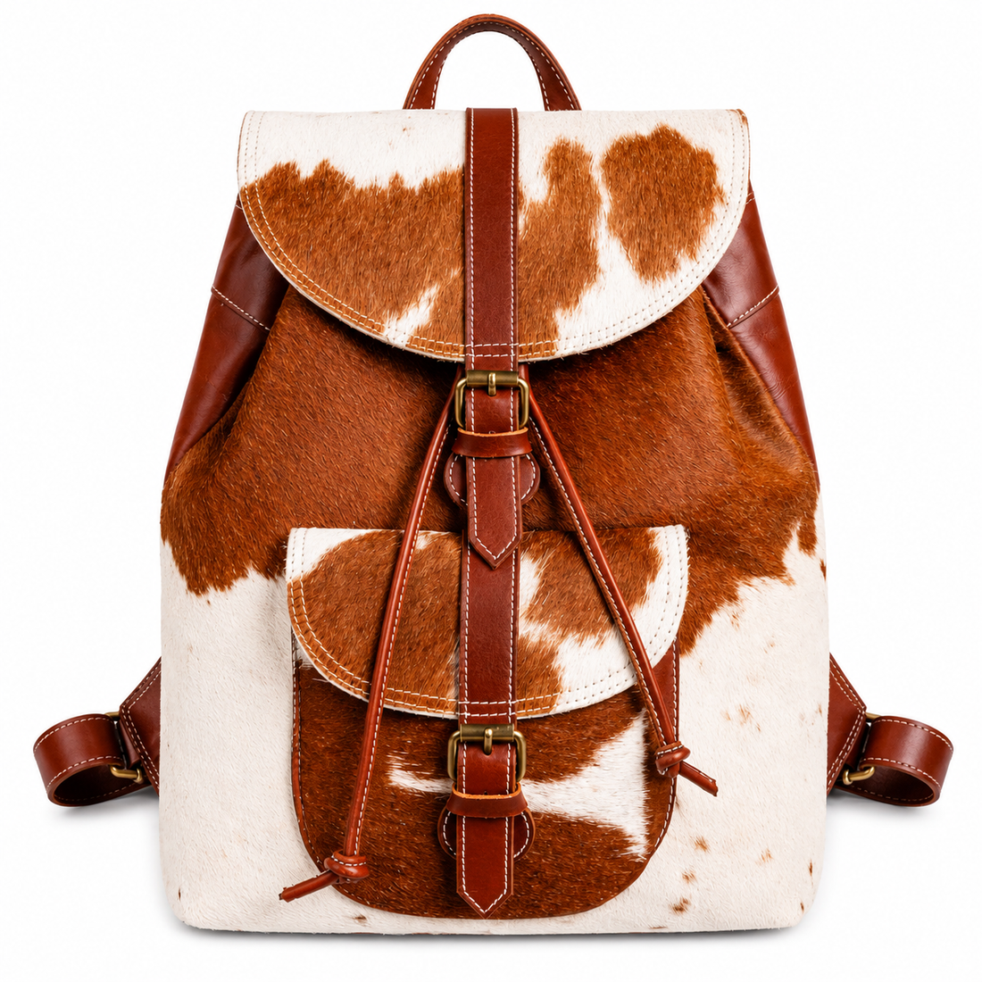 Handmade Tan & White Cow Hairon Leather Backpack  Rustic Chic Unique Everyday Use Bag.1
