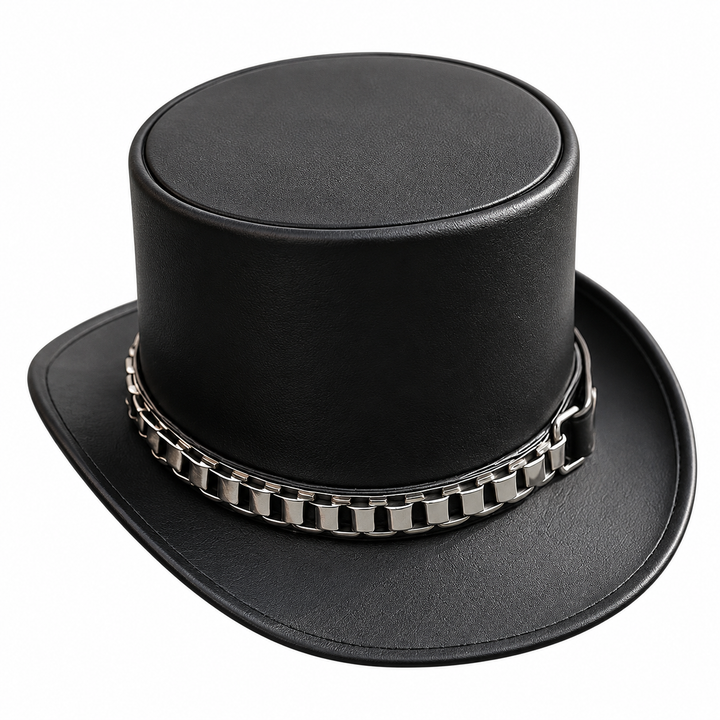 Handmade Full Grain Leather Top Hat Steampunk Gothic Cosplay
