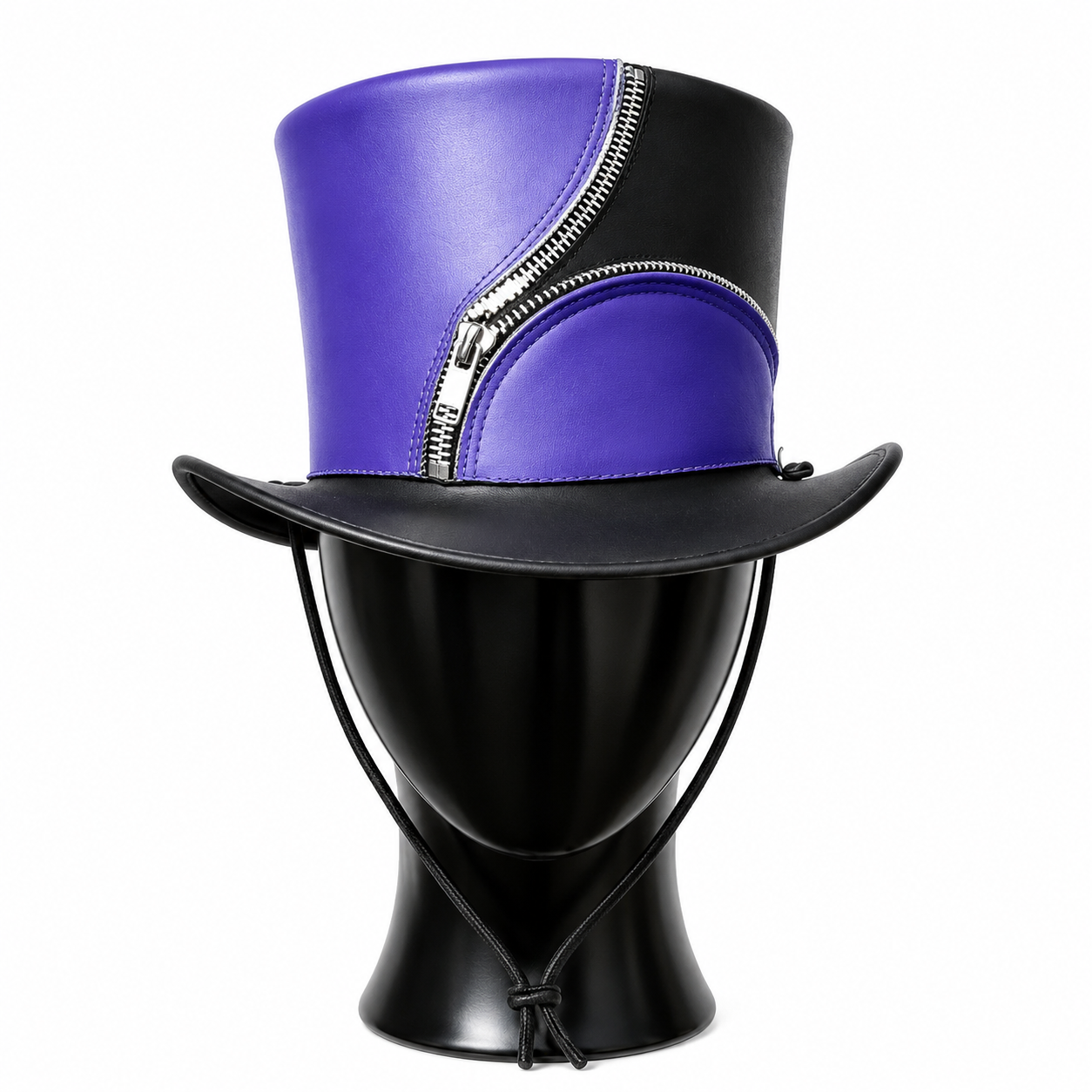 Handmade Steampunk Leather Top Hat with Zipper Detail Gothic Festival Cosplay Statement Headwear
