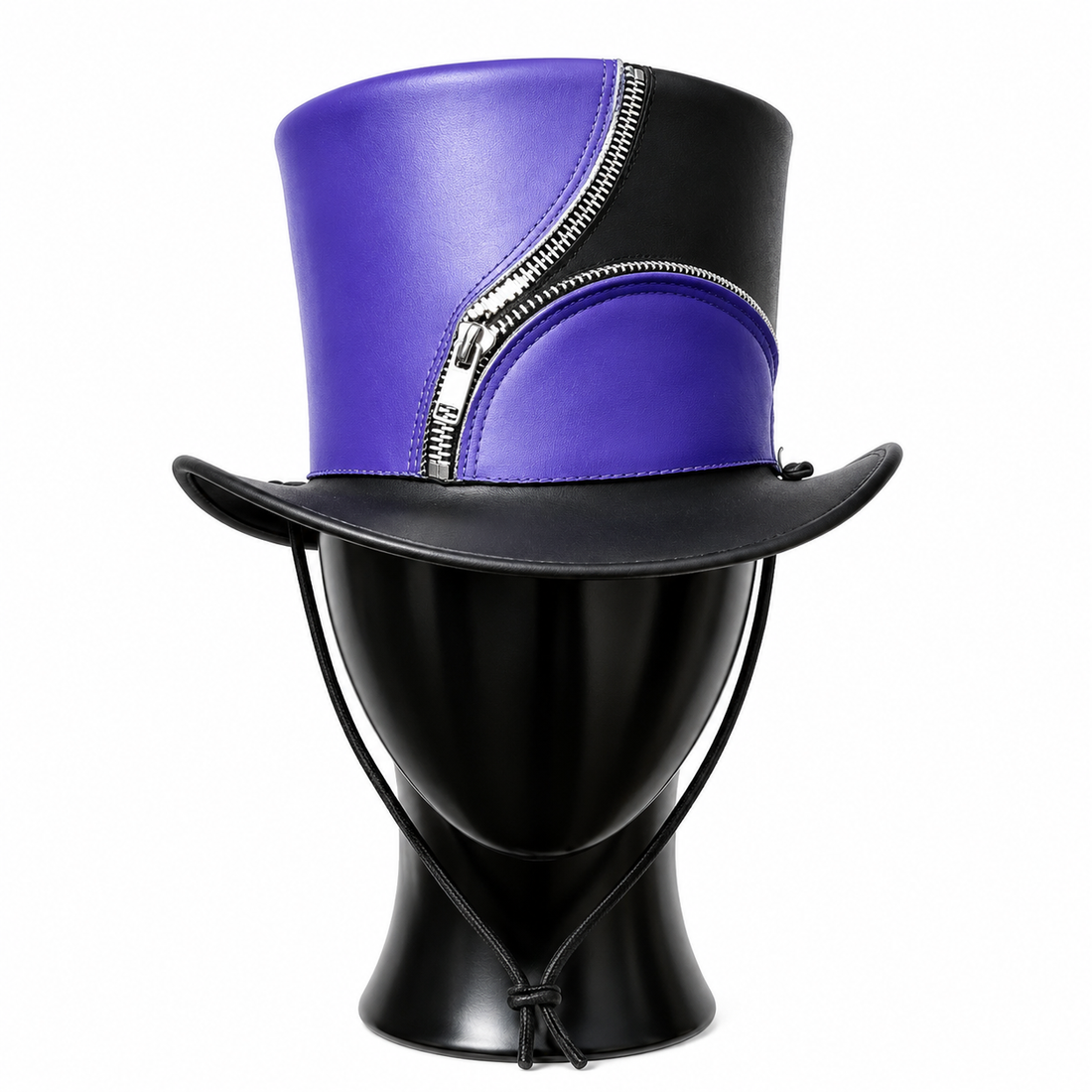 Handmade Steampunk Leather Top Hat with Zipper Detail Gothic Festival Cosplay Statement Headwear