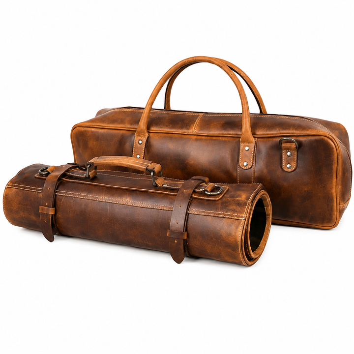Brown Heritage Leather Knife Roll With Soft Padded