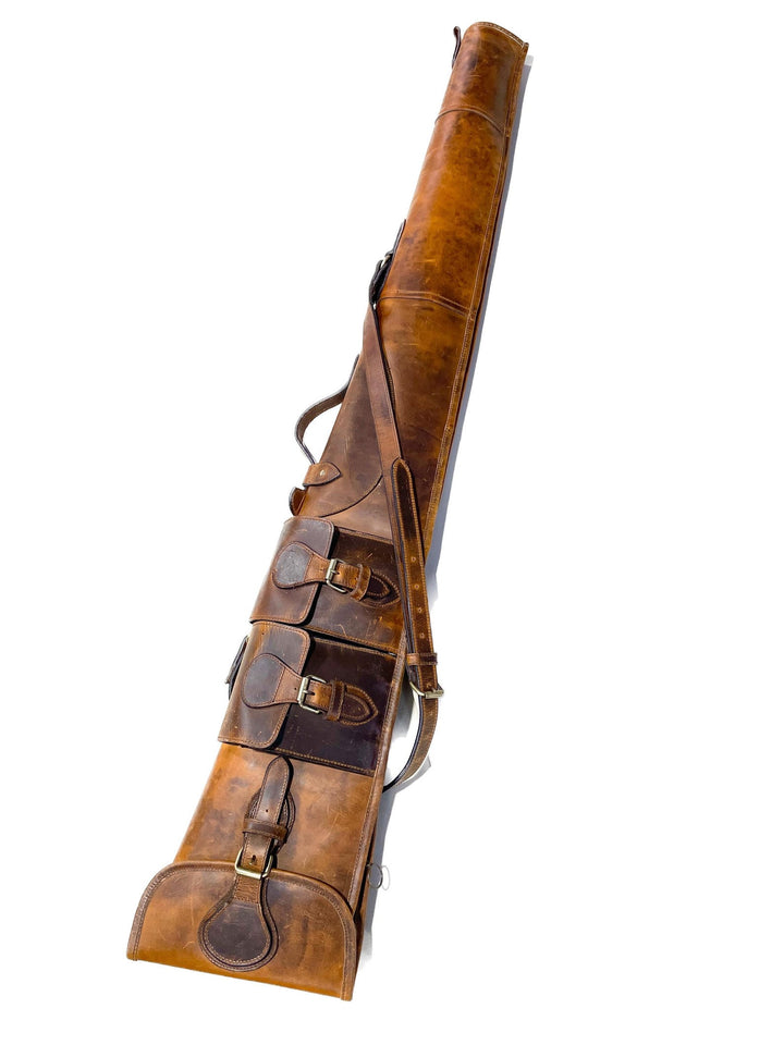 Western Rifle Scabbard 50 Inches Tan Leather Rifle Scabbard with Fur Lining  Carrying Handle Ammo Pockets and Adjustable Carrying Strap