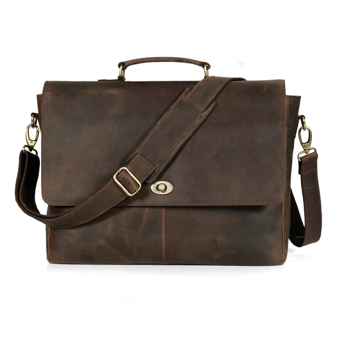 CAPTAIN BROWN LEATHER MESSENGER BAG  16 INCH
