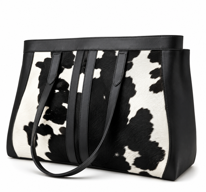Cowhide Leather Tote Western Hair On Handbag Gift for Her
