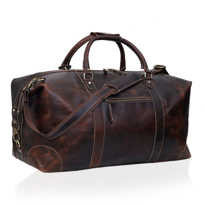 FRENCH LEATHER DUFFEL BAG MEN  BROWN  20 INCH