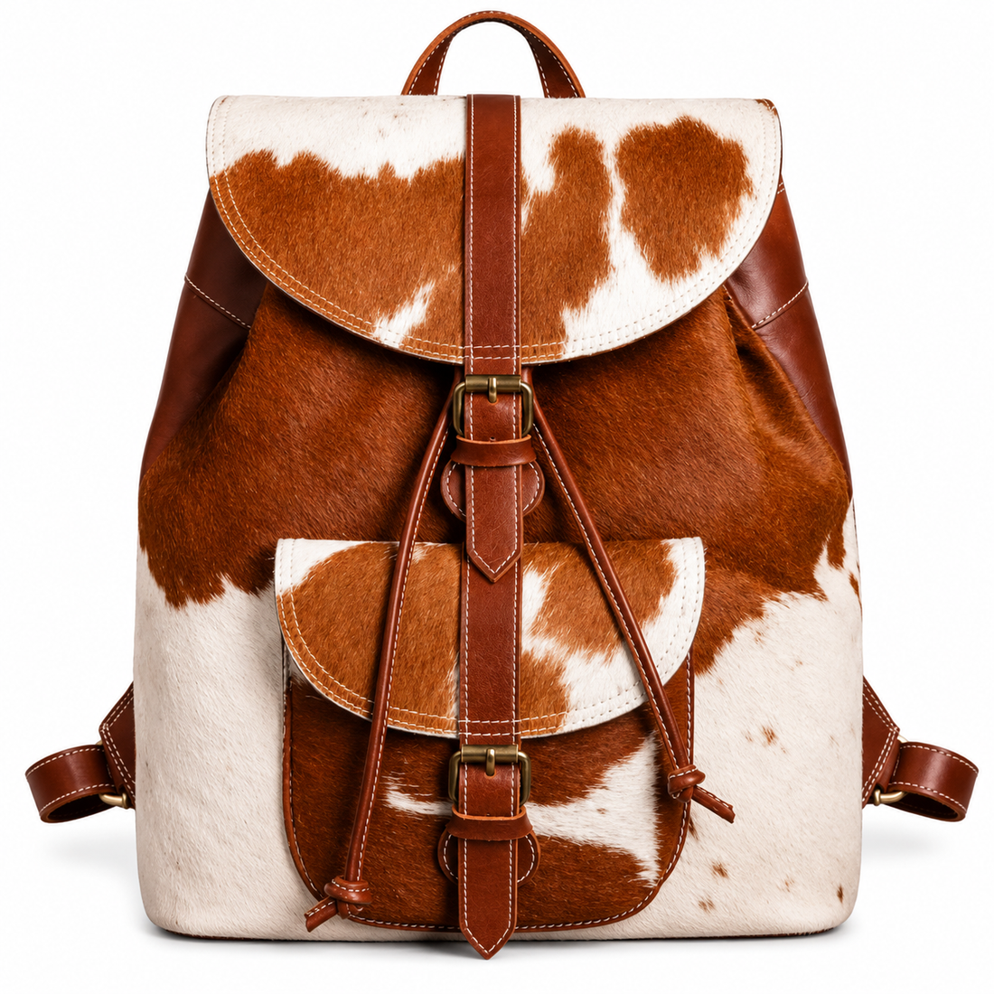 Handmade Tan  White Hair On Cowhide Leather Backpack