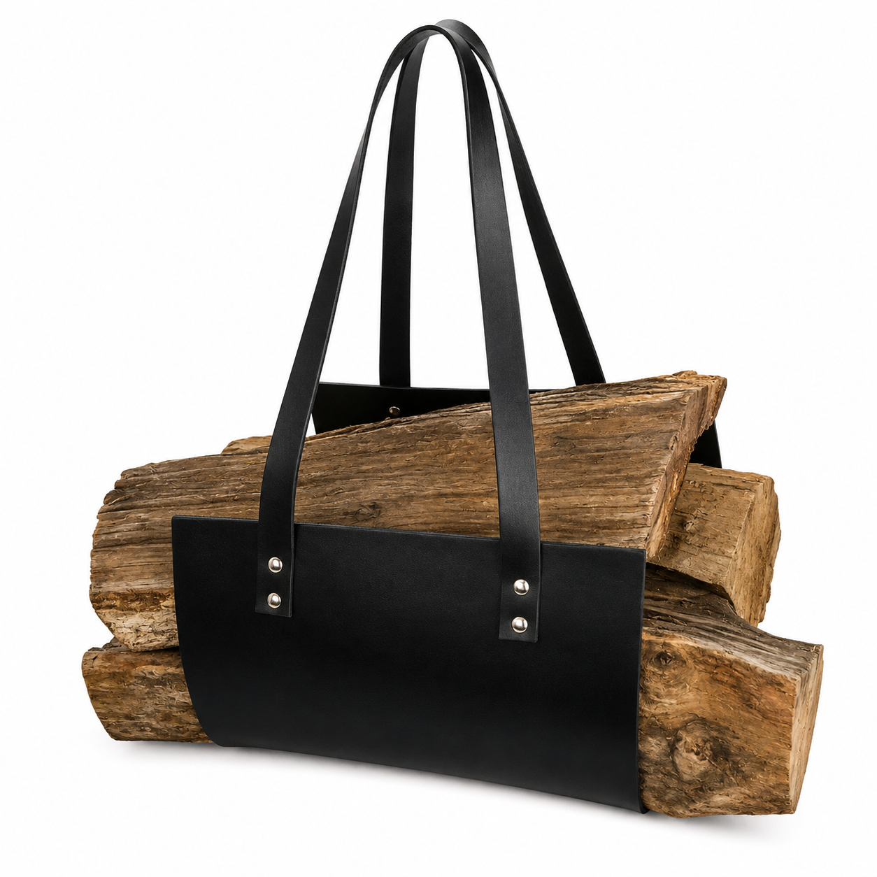 Handmade Black Leather Firewood Carrier
