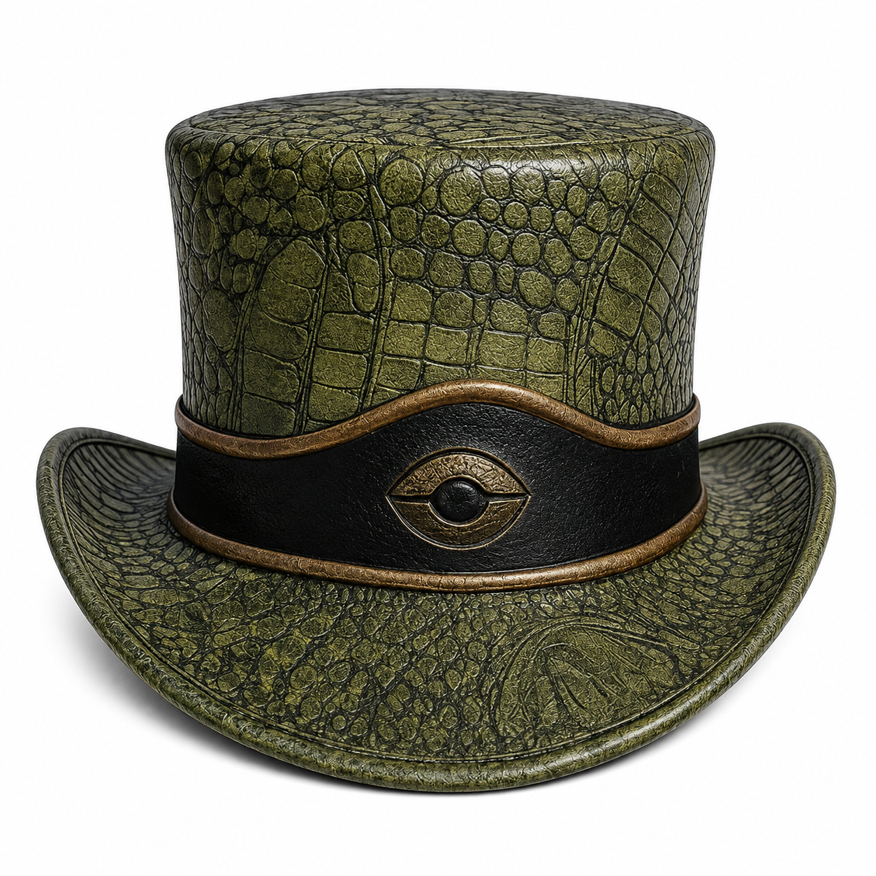 Handmade Unisex Green Crocodile Leather Top Hat Steampunk Festival Cosplay Gothic Costume Wear
