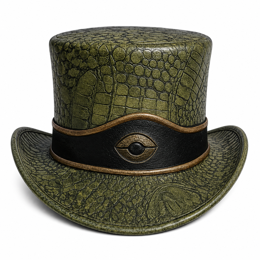Handmade Unisex Green Crocodile Leather Top Hat Steampunk Festival Cosplay Gothic Costume Wear