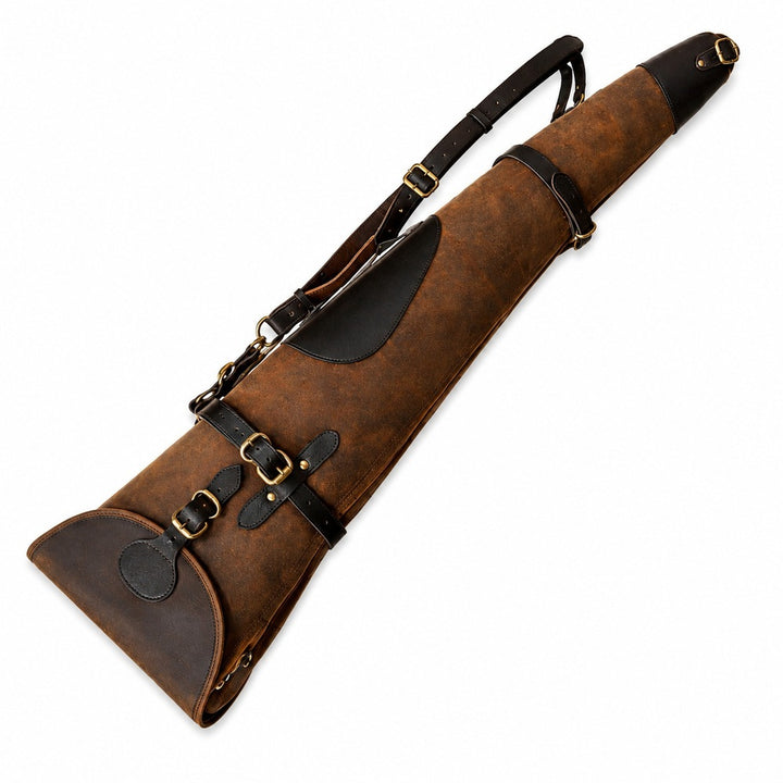 Vintage Distressed Leather Shotgun Slip Case  Padded Design