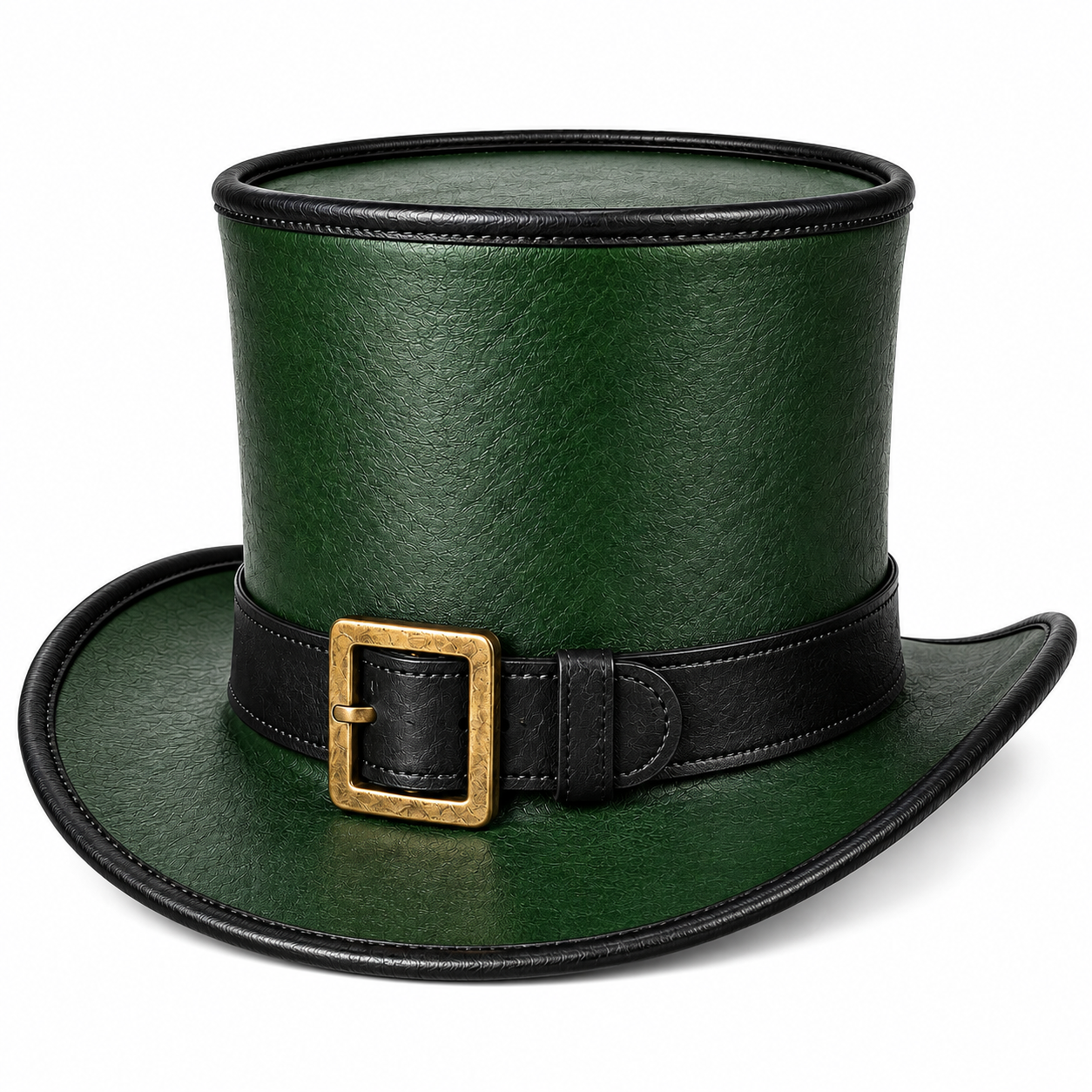Green Steampunk Top Hat Black Faux Leather Gold Buckle Gothic Western Costume
