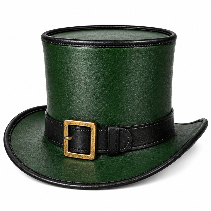 Green Steampunk Top Hat Black Faux Leather Gold Buckle Gothic Western Costume