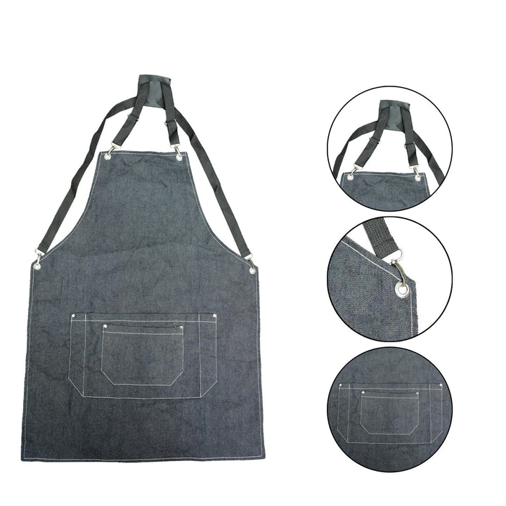 Adjustable Denim Work Apron with Pockets  Heavy Duty Utility Apron for Barber Chef  Craftsmen