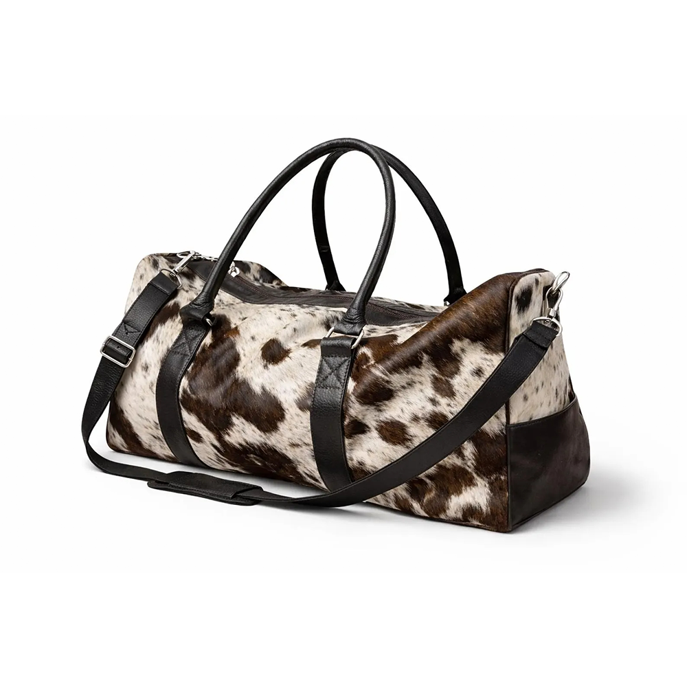 HairOn Cowhide Brown and white Duffle Bag  Handmade Leather Weekender2