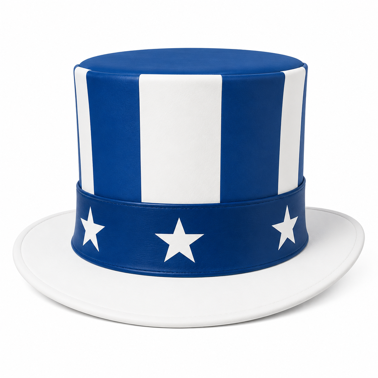 Handmade Blue Leather Patriotic Top Hat White Stars American Festival Style