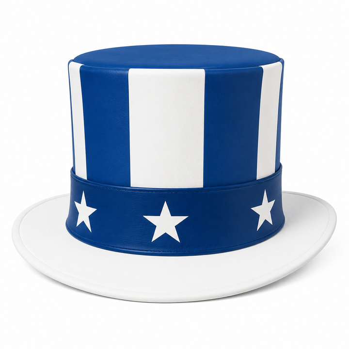 Handmade Blue Leather Patriotic Top Hat White Stars American Festival Style
