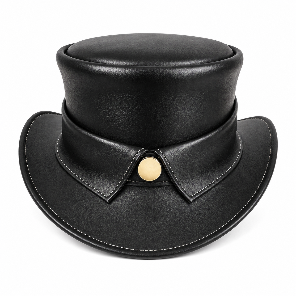 Handmade Black Leather Top Hat Steampunk Gothic Cosplay Formal Wear
