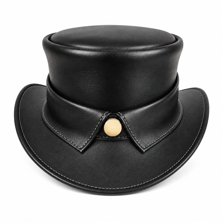 Handmade Black Leather Top Hat Steampunk Gothic Cosplay Formal Wear