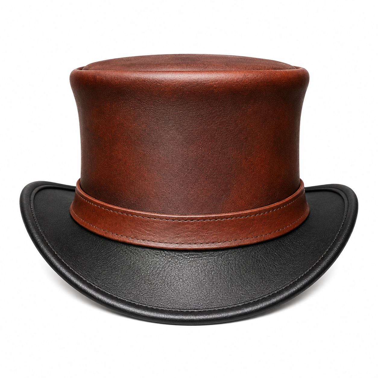 Handmade Brown  Black Leather Top Hat Victorian Steampunk Gothic Cosplay Hat