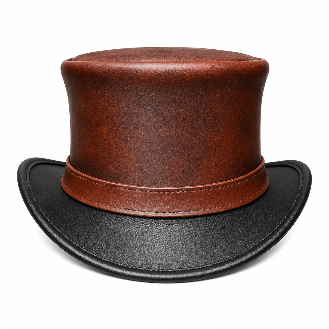 Handmade Brown  Black Leather Top Hat Victorian Steampunk Gothic Cosplay Hat