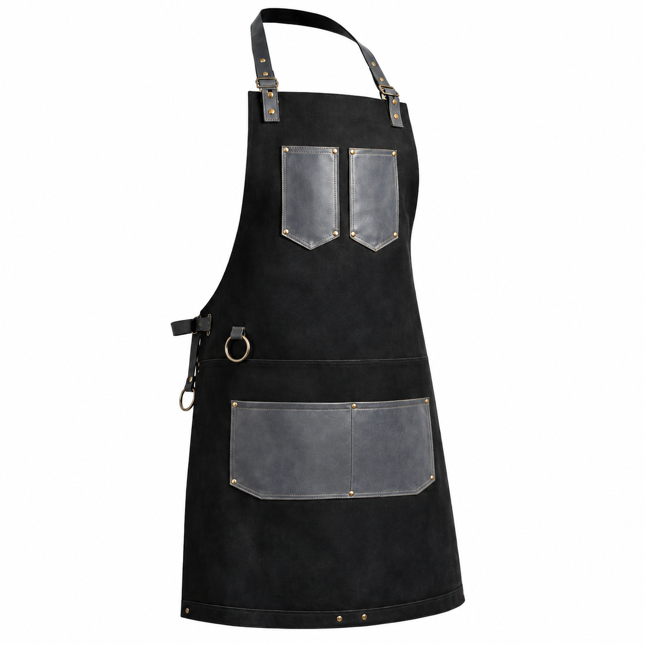 The Kent Black Canvas and Grey Leather Pocket Apron