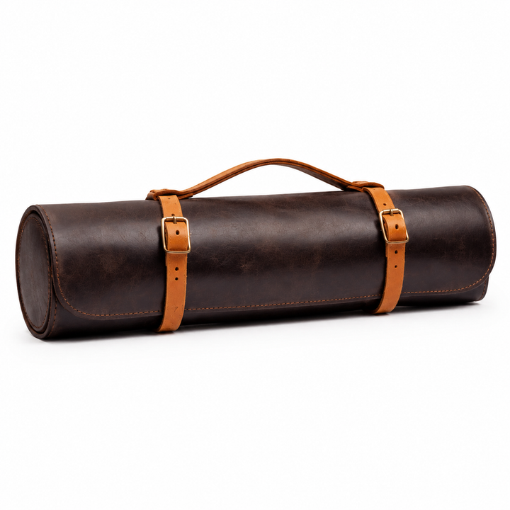 Lightweight Dark Brown Leather Knife Roll for Chef