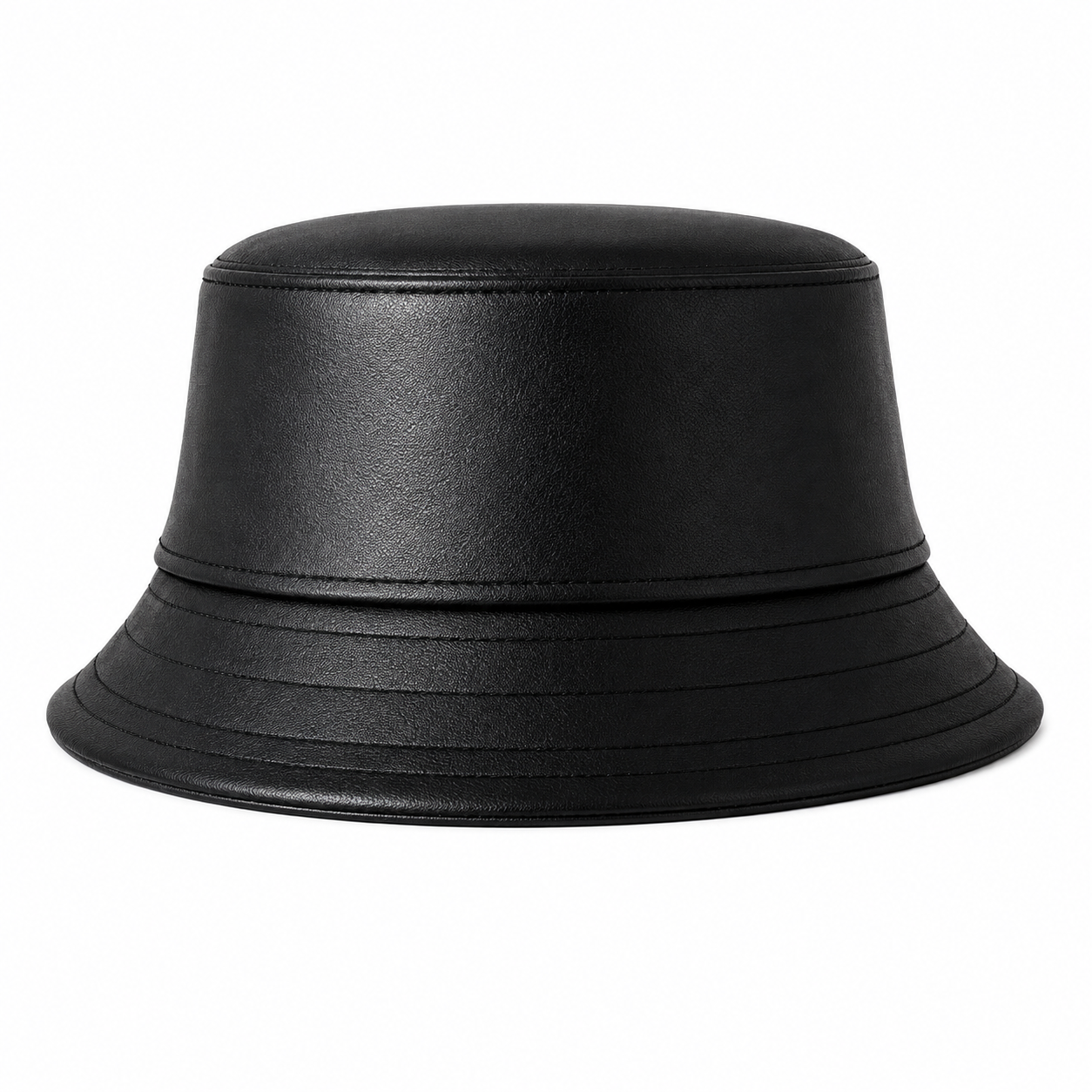 Handmade Unisex Black Leather Bucket Hat For Casual Wear Festival Style Gift