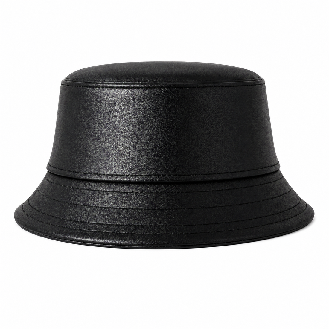 Handmade Unisex Black Leather Bucket Hat For Casual Wear Festival Style Gift