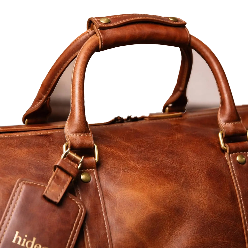 Handmade Western Style Leather Duffle Bag Vintage Brown Cowhide Travel Bag