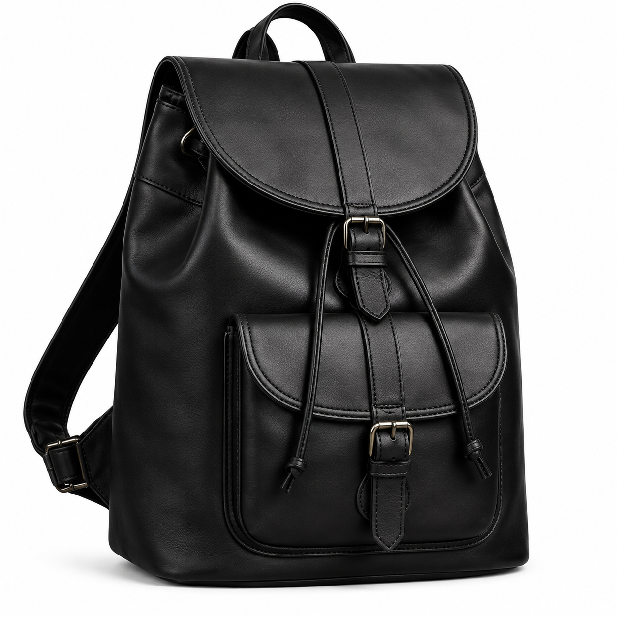 Handmade Full Grain Leather Backpack Black Rucksack White Stitch Vintage Laptop Bag