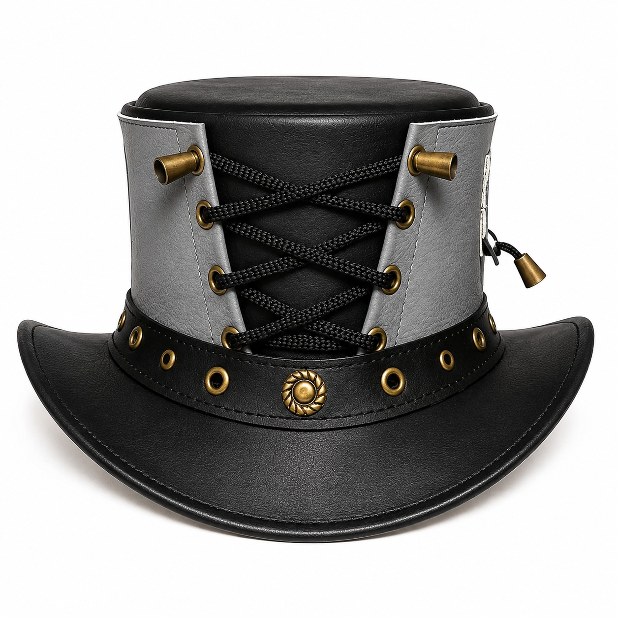 Handmade Steampunk Top Hat Black Grey Leather Lace Up Gothic Festival Gift